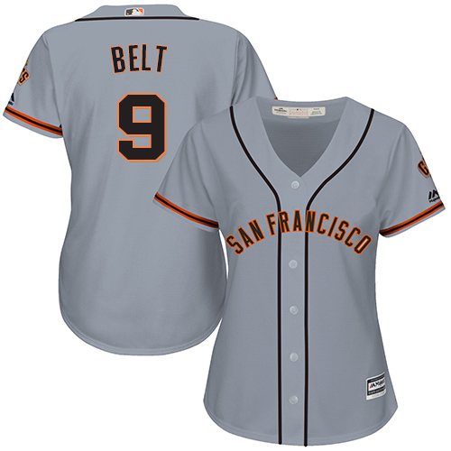 Giants #9 Brandon Belt Grey Road Women's Stitched MLB Jersey - Click Image to Close